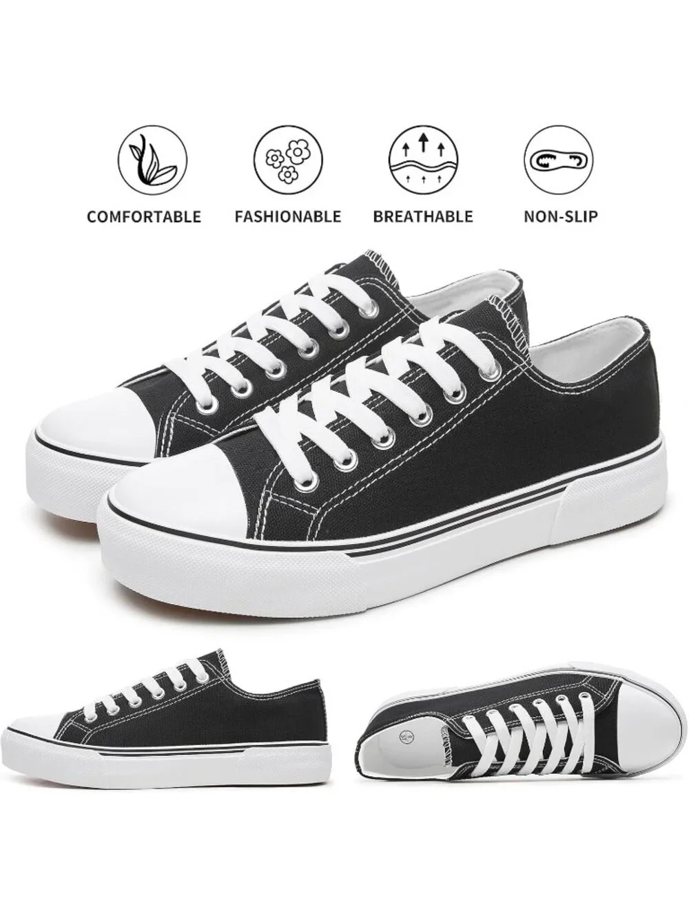 Women's Black Lightweight Low Top Canvas Slip On Casual Fashion Sneakers